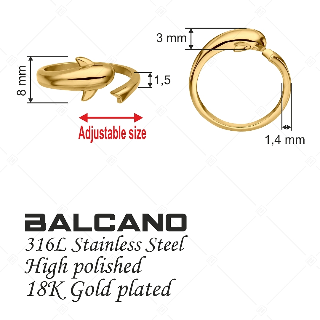 BALCANO - Dolphin / Delfin alakú nemesacél lábujjgyűrű 18K arany bevonattal (651001BC88)