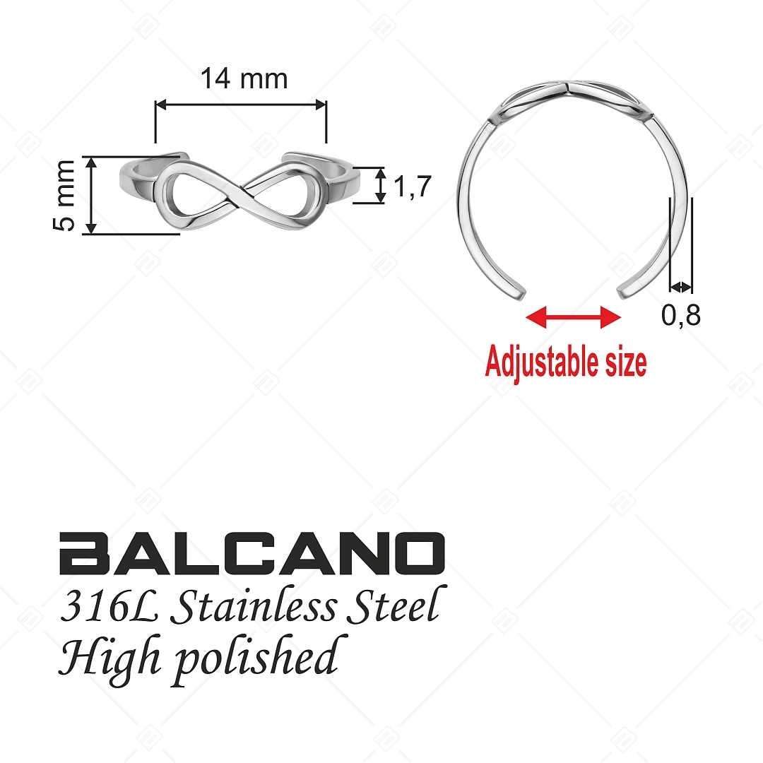 BALCANO - Infinity / Nemesacél lábujjgyűrű végtelen szimbólummal, magasfényű polírozással (651002BC97)