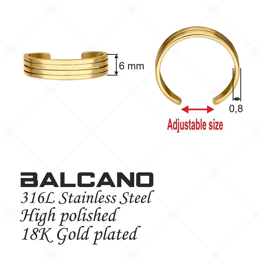 BALCANO - Arc / Nemesacél lábujjgyűrű többsávos ív formával, 18K arany bevonattal (651004BC88)