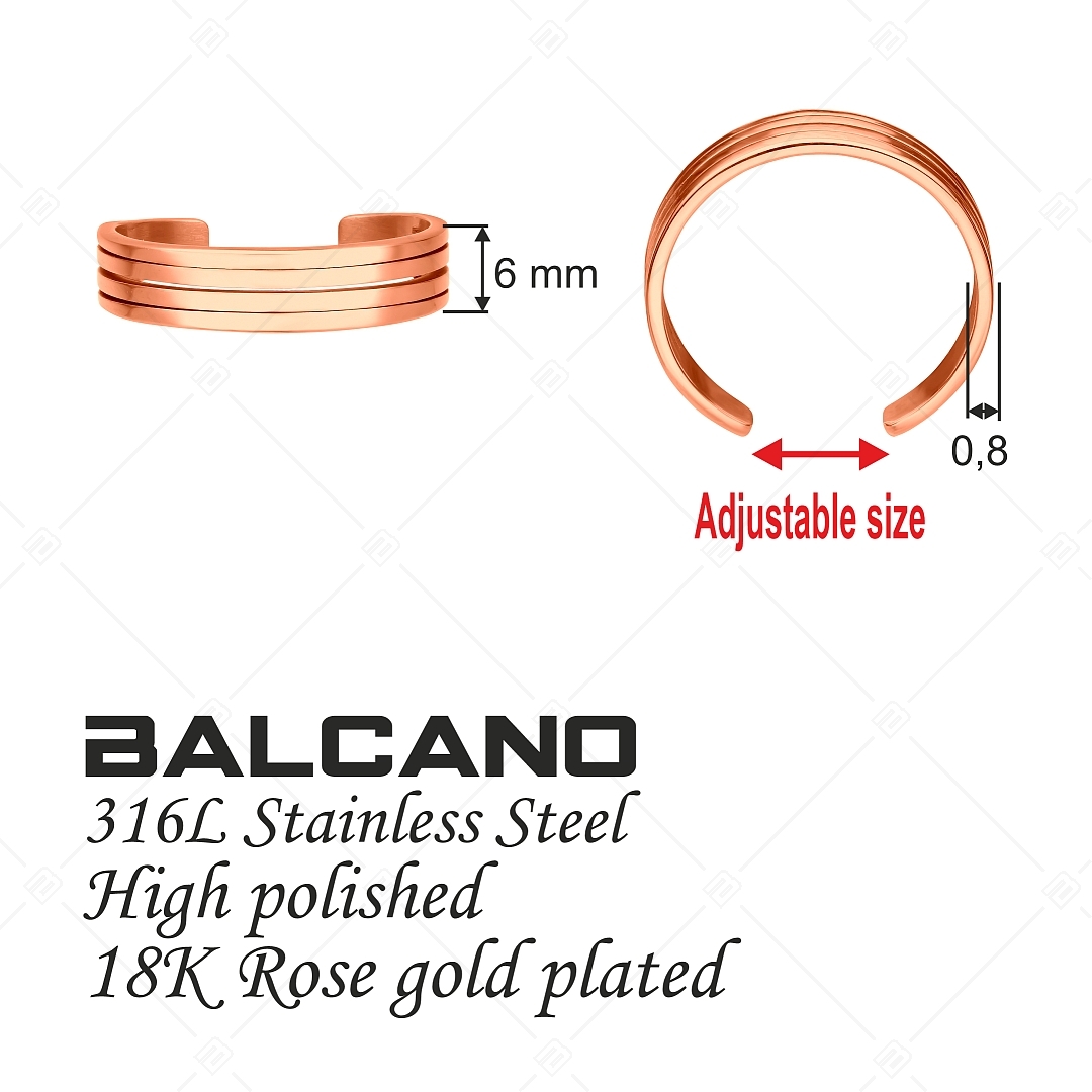BALCANO - Arc / Nemesacél lábujjgyűrű többsávos ív formával, 18K rozé arany bevonattal (651004BC96)