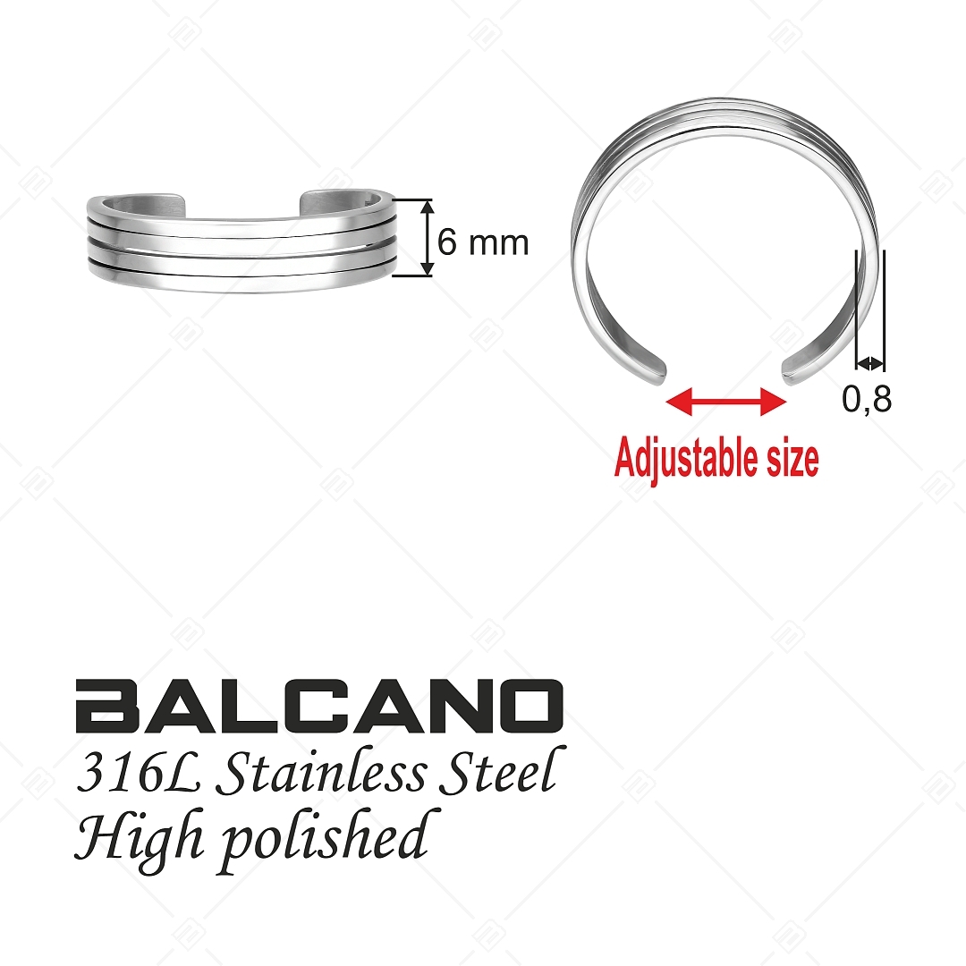 BALCANO - Arc / Nemesacél lábujjgyűrű többsávos ív formával, magasfényű polírozással (651004BC97)