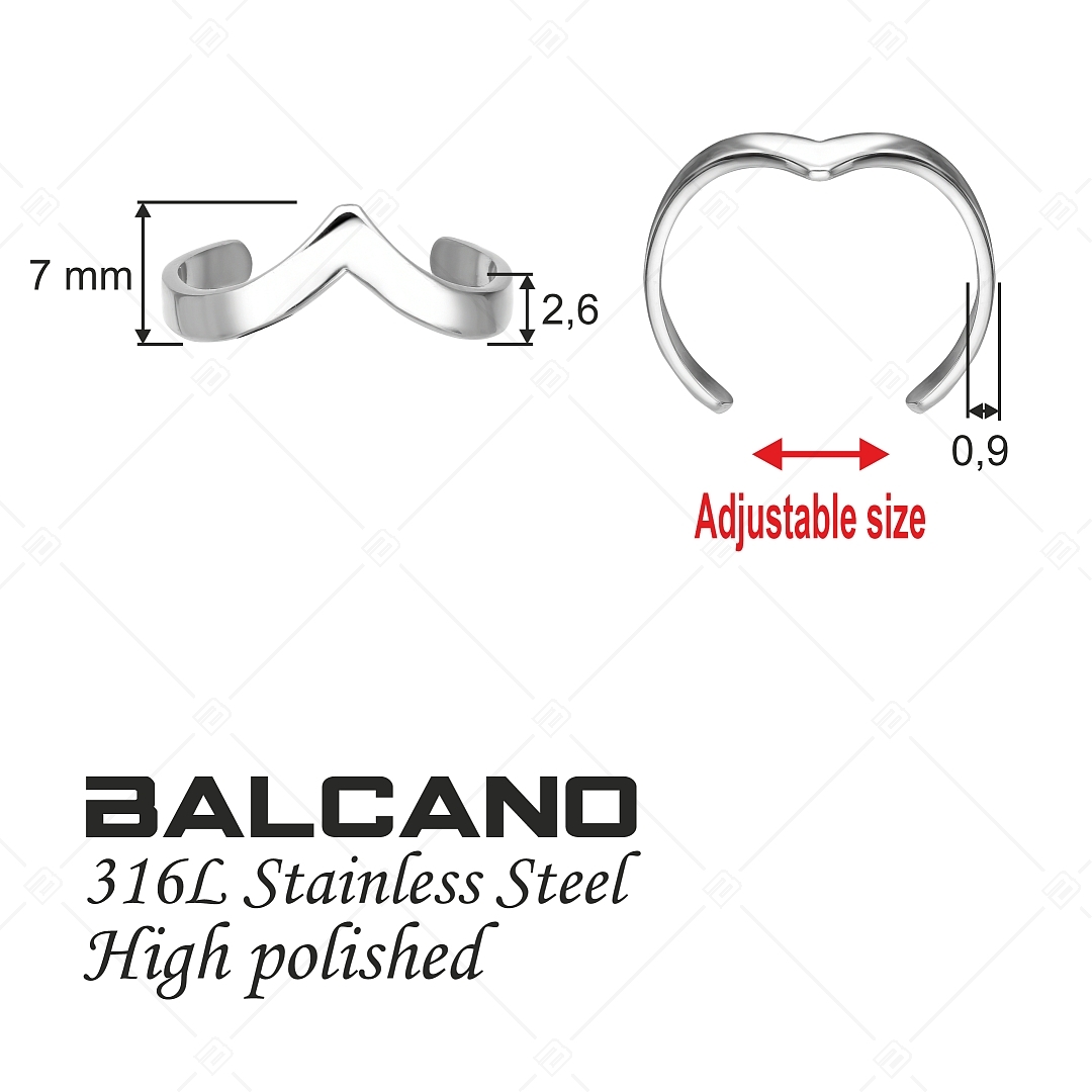 BALCANO - Vanilla / "V" alakú nemesacél lábujjgyűrű magasfényű polírozással (651005BC97)
