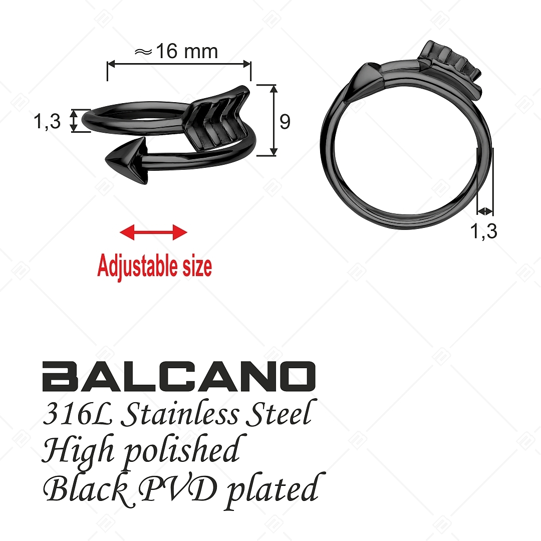BALCANO - Arrow / Nemesacél lábujjgyűrű nyíl formával, fekete PVD bevonattal (651008BC11)