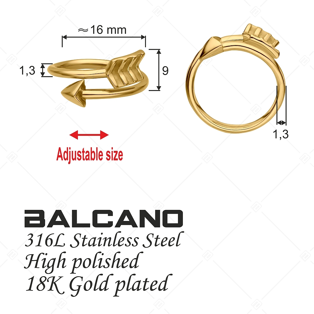 BALCANO - Arrow / Nemesacél lábujjgyűrű nyíl formával, 18K arany bevonattal (651008BC88)