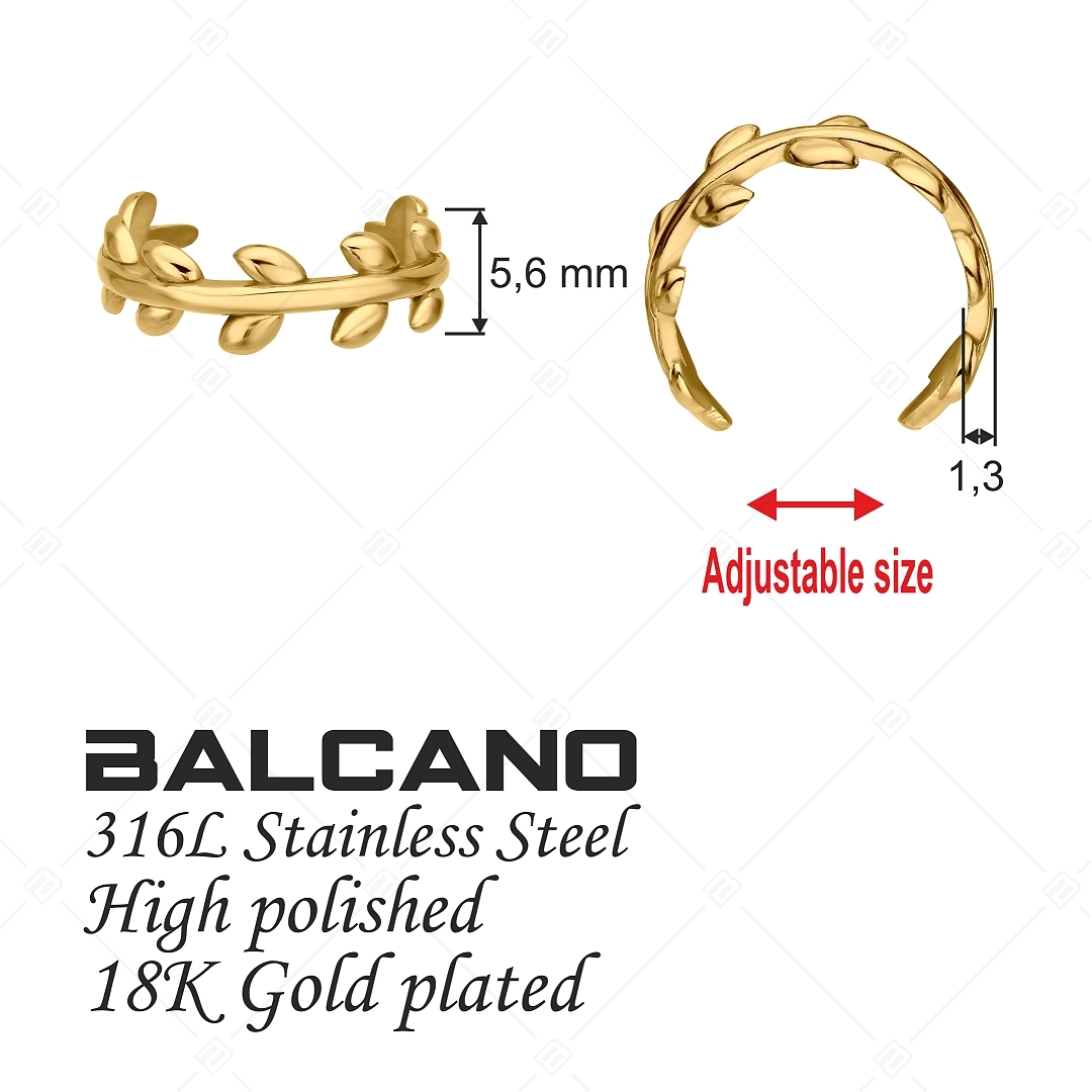 BALCANO - Leaf / Nemesacél lábujjgyűrű levelekkel, 18K arany bevonattal (651009BC88)