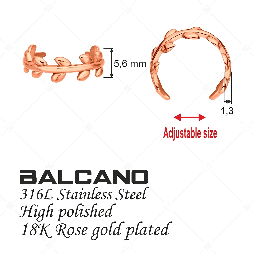 BALCANO - Leaf / Nemesacél lábujjgyűrű levelekkel, 18K rozé arany bevonattal (651009BC96)