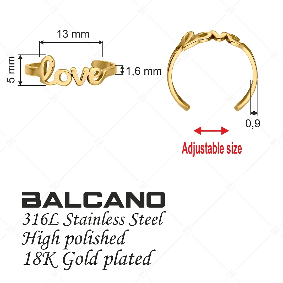 BALCANO - Love / Nemesacél lábujjgyűrű "Love" szimbólummal, 18K arany bevonattal (651011BC88)