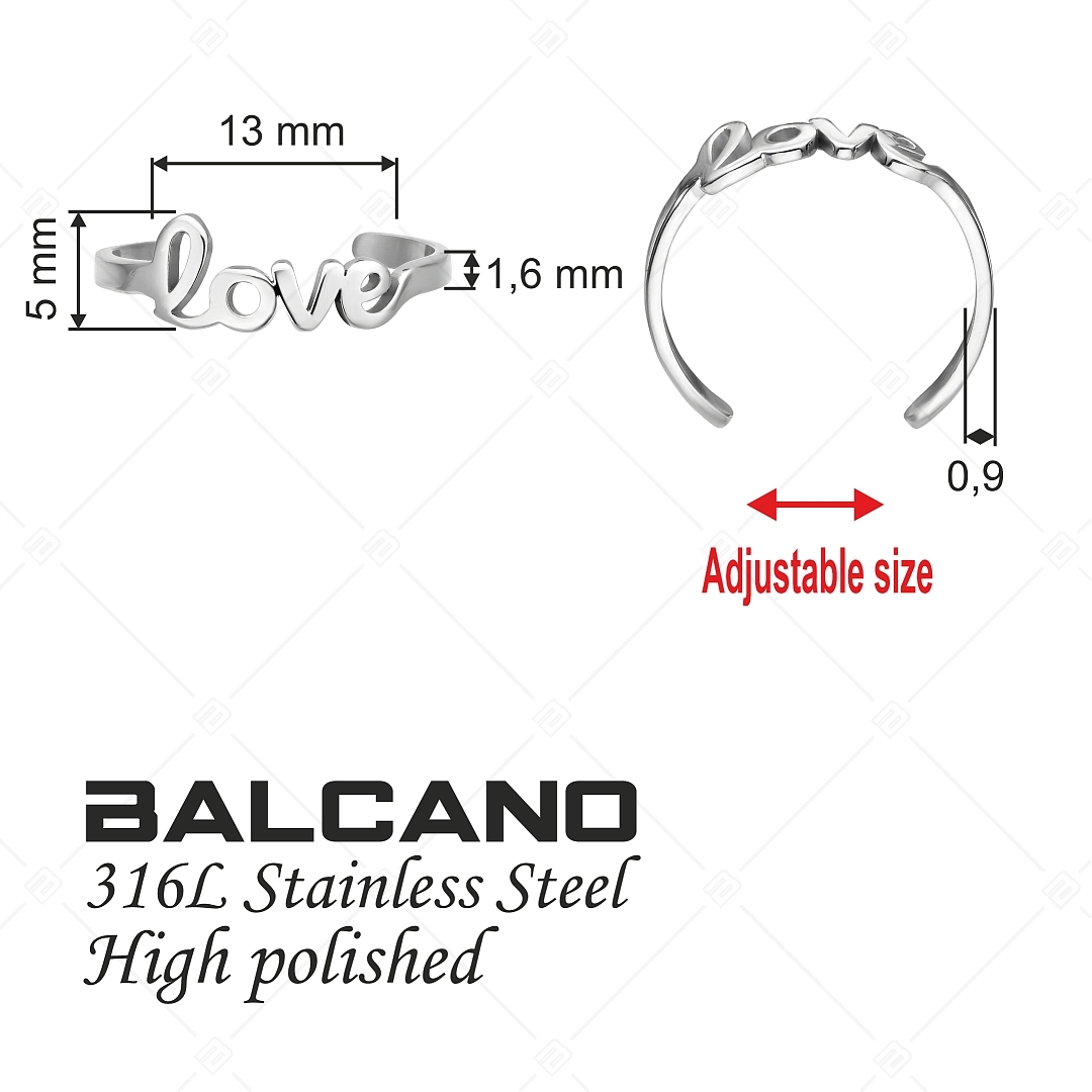 BALCANO - Love / Nemesacél lábujjgyűrű "Love" szimbólummal, magasfényű polírozással (651011BC97)