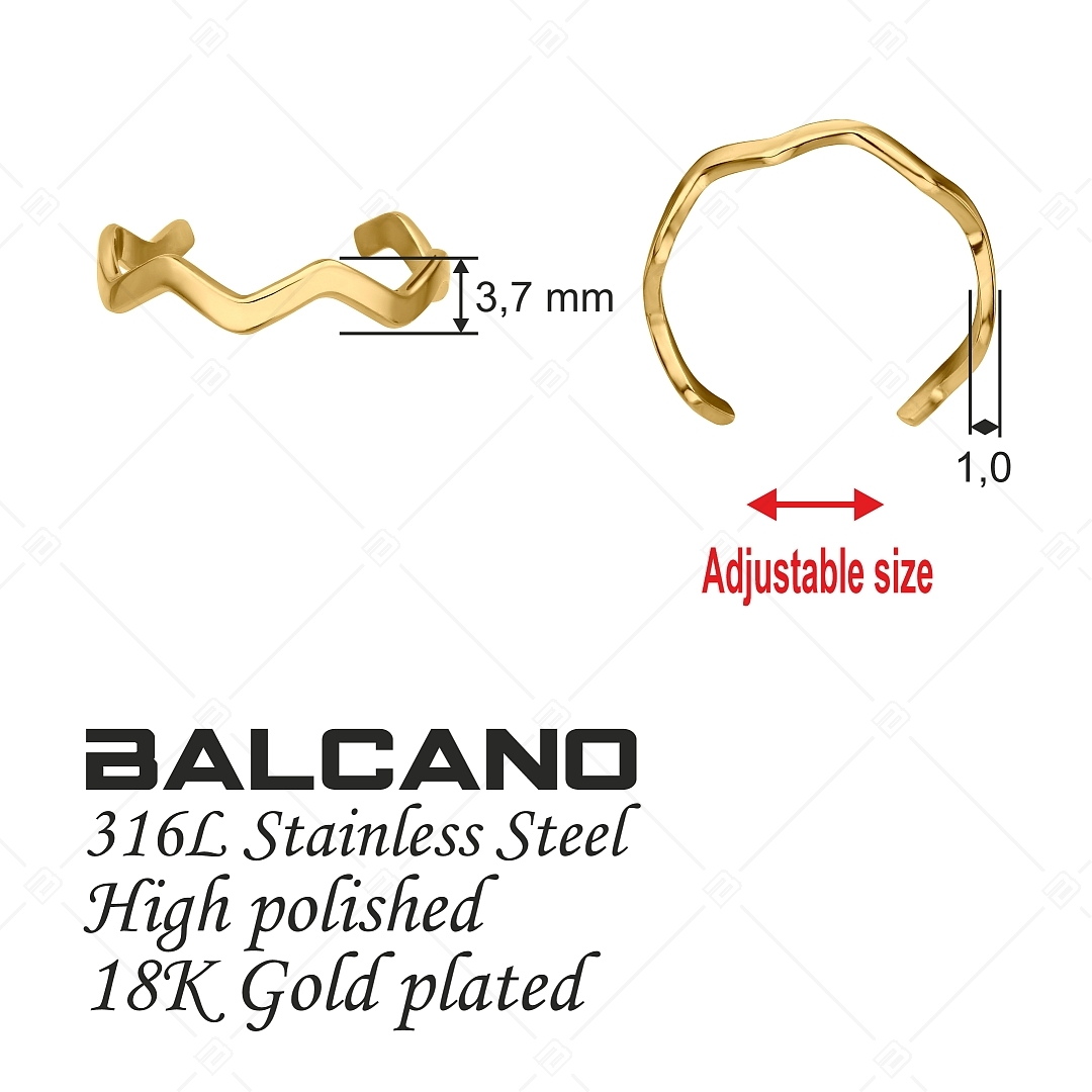 BALCANO - Wave / Nemesacél lábujjgyűrű hullám formával, 18K arany bevonattal (651013BC88)