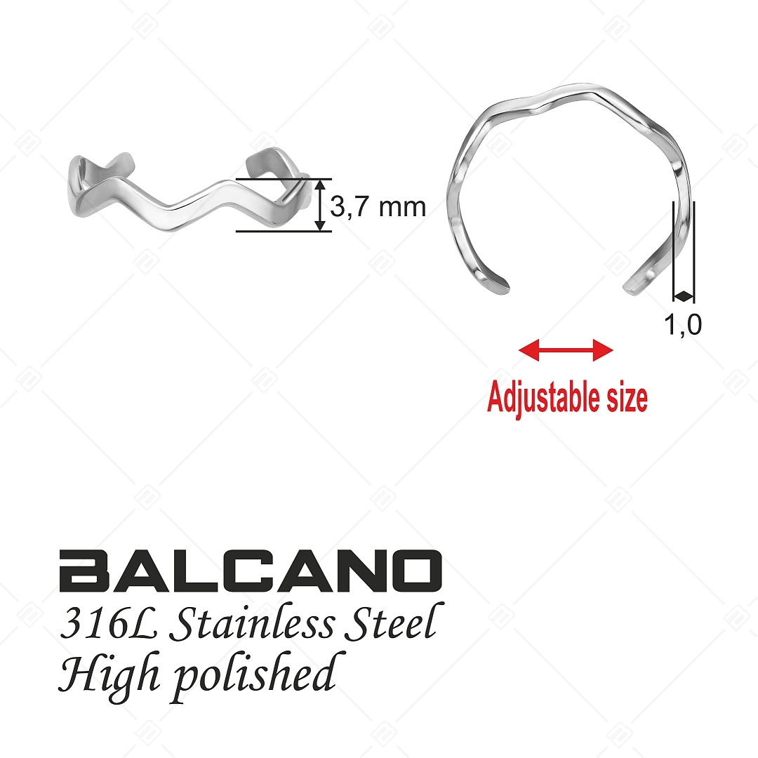 BALCANO - Wave / Nemesacél lábujjgyűrű hullám formával, magasfényű polírozással (651013BC97)