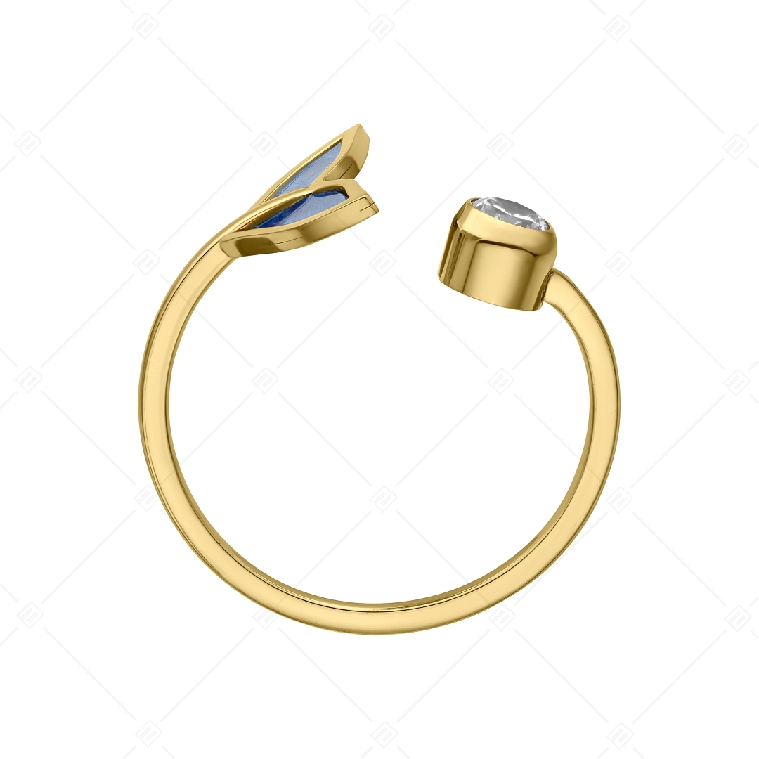 BALCANO - Fin / Nemesacél lábujjgyűrű delfinuszonnyal és cirkónia drágakővel, 18K arany bevonattal (651014BC88)