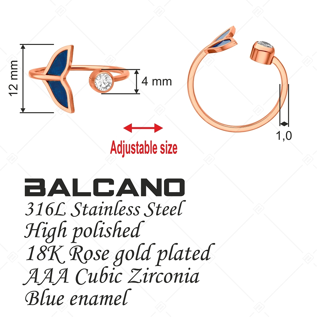 BALCANO - Fin / Nemesacél lábujjgyűrű delfinuszonnyal és cirkónia drágakővel, 18K rozé arany bevonattal (651014BC96)