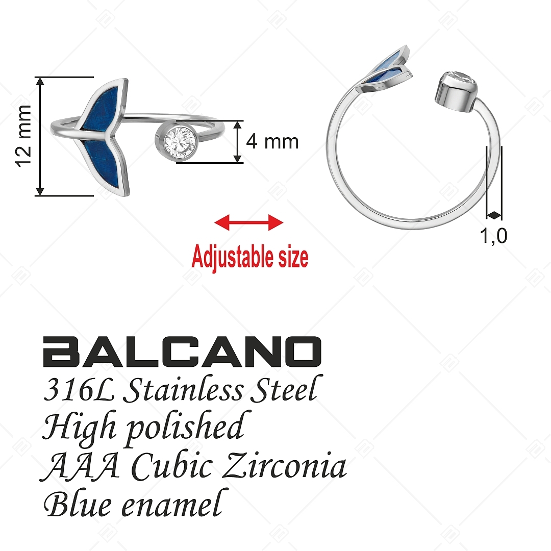 BALCANO - Fin / Nemesacél lábujjgyűrű delfinuszonnyal és cirkónia drágakővel, magasfényű polírozással (651014BC97)