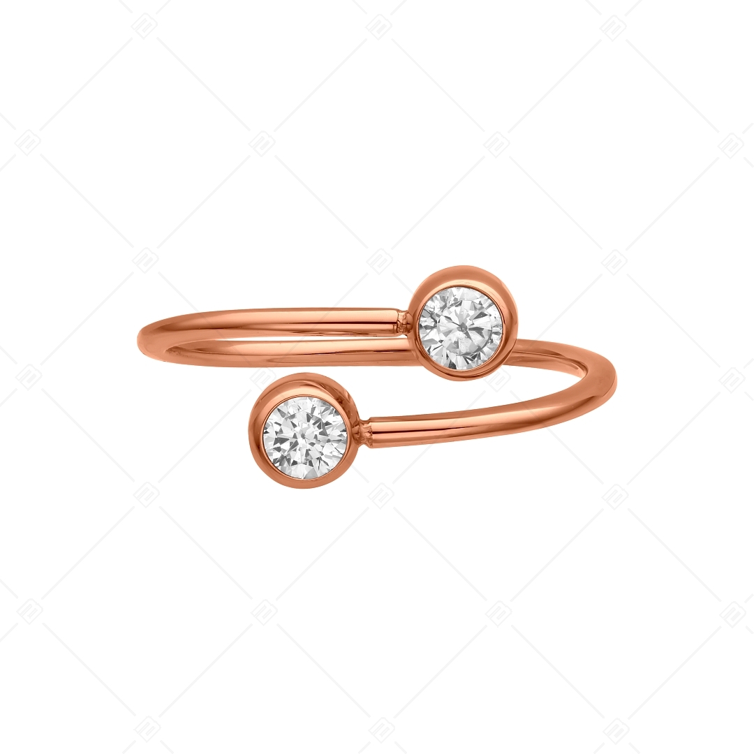 BALCANO - Twins / Nemesacél lábujjgyűrű két kerek cirkónia drágakővel, 18K rozé arany bevonattal (651015BC96)