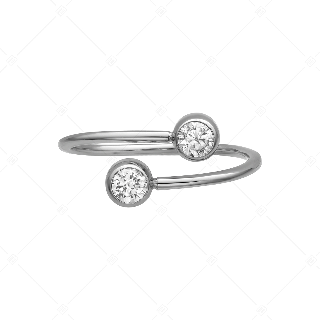 BALCANO - Twins / Nemesacél lábujjgyűrű két kerek cirkónia drágakővel, magasfényű polírozással (651015BC97)