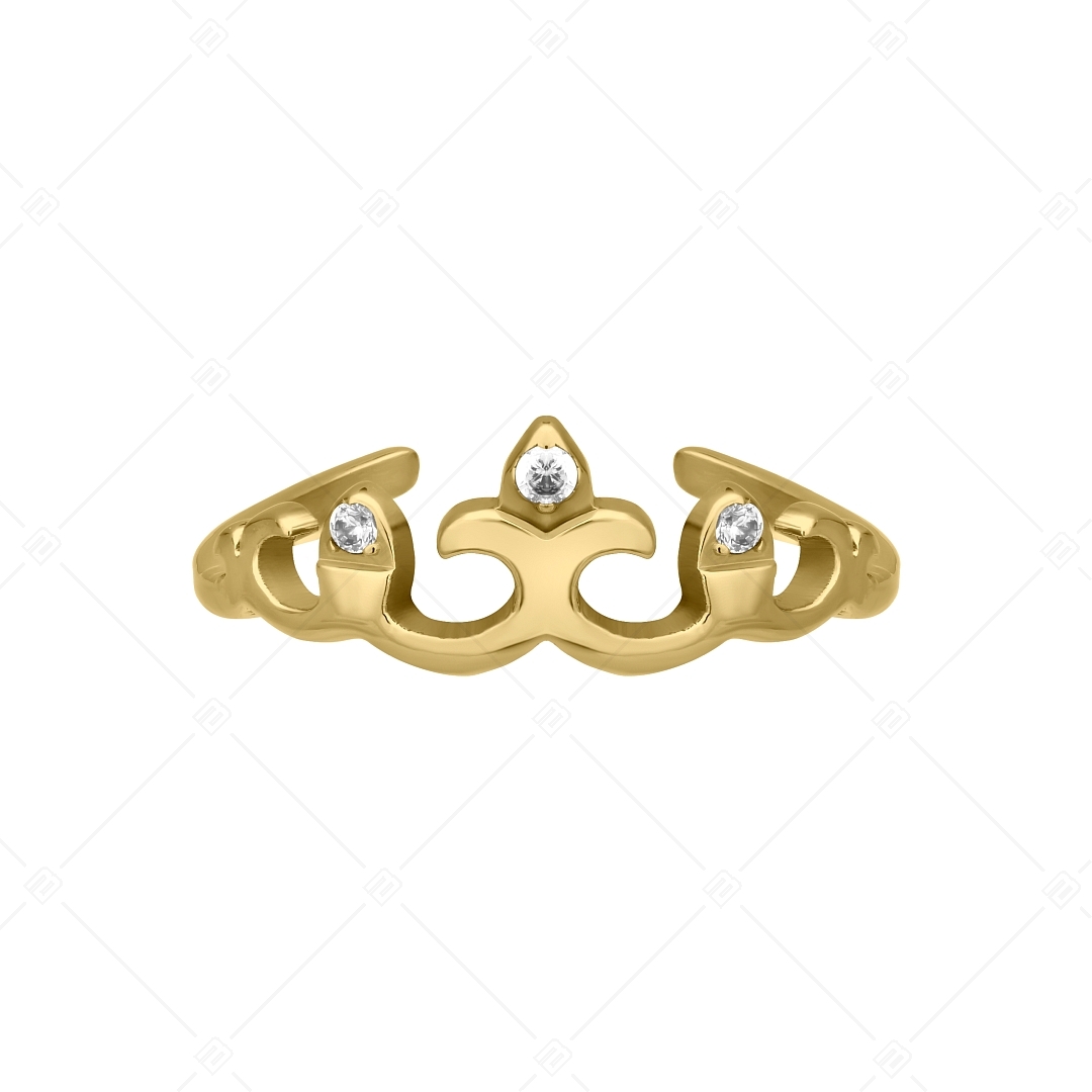 BALCANO - Crown / Korona alakú nemesacél lábujjgyűrű cirkónia drágakövekkel, 18K arany bevonattal (651016BC88)