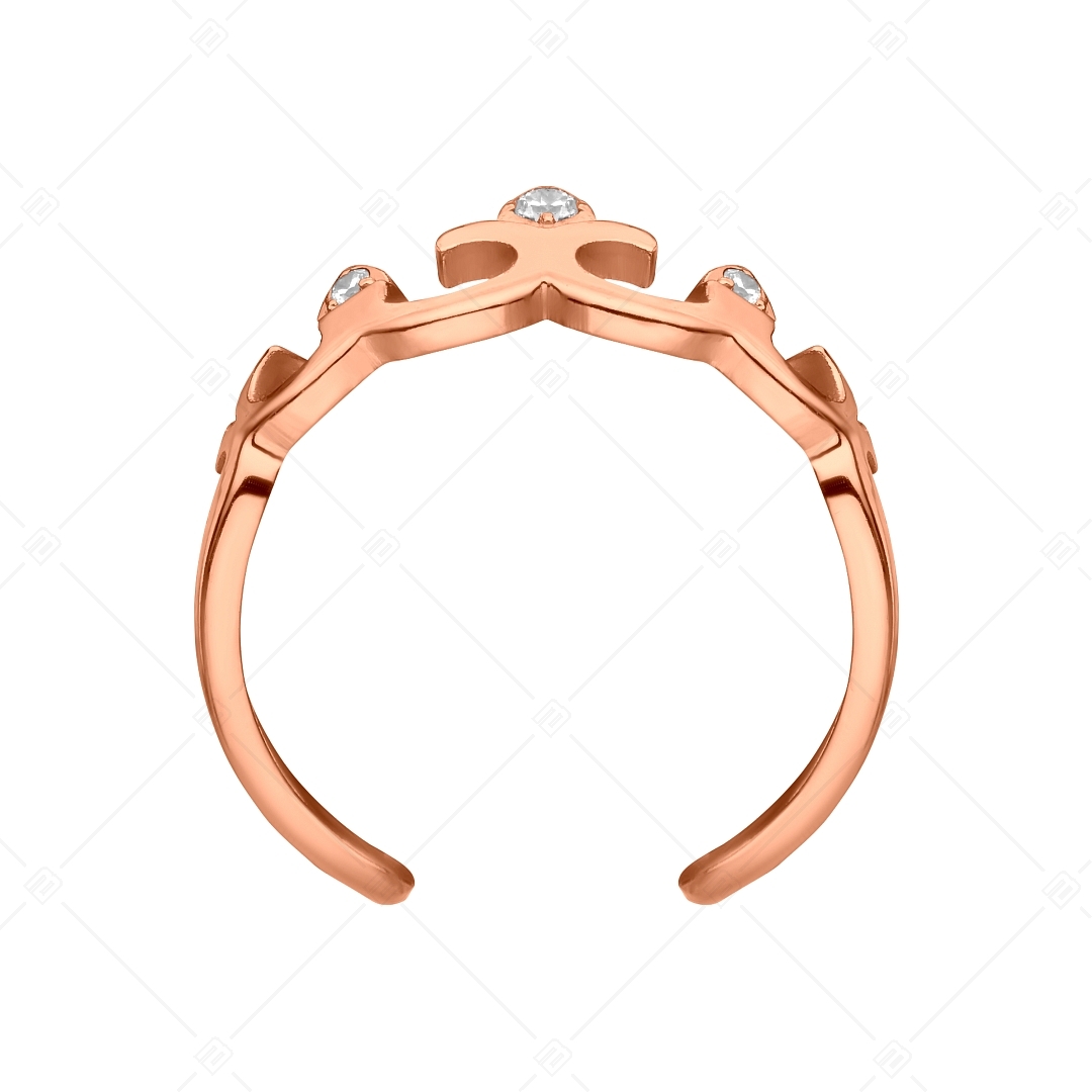 BALCANO - Crown / Korona alakú nemesacél lábujjgyűrű cirkónia drágakövekkel, 18K rozé arany bevonattal (651016BC96)