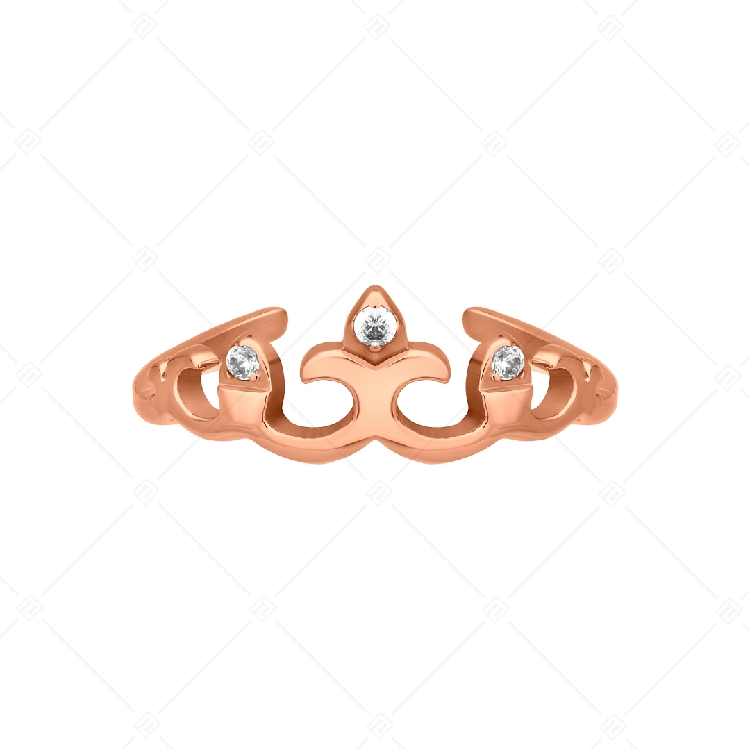 BALCANO - Crown / Korona alakú nemesacél lábujjgyűrű cirkónia drágakövekkel, 18K rozé arany bevonattal (651016BC96)