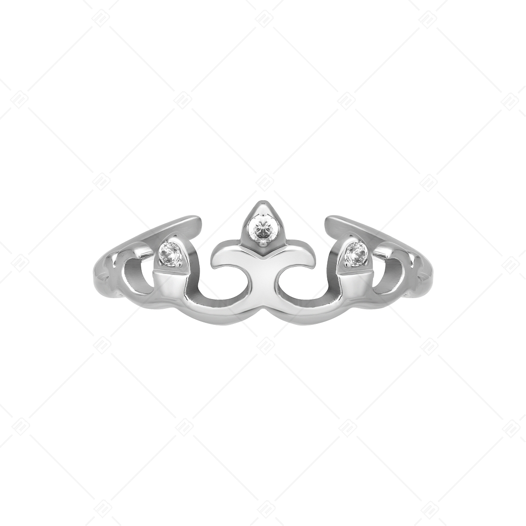 BALCANO - Crown / Korona alakú nemesacél lábujjgyűrű cirkónia drágakövekkel, magasfényű polírozással (651016BC97)