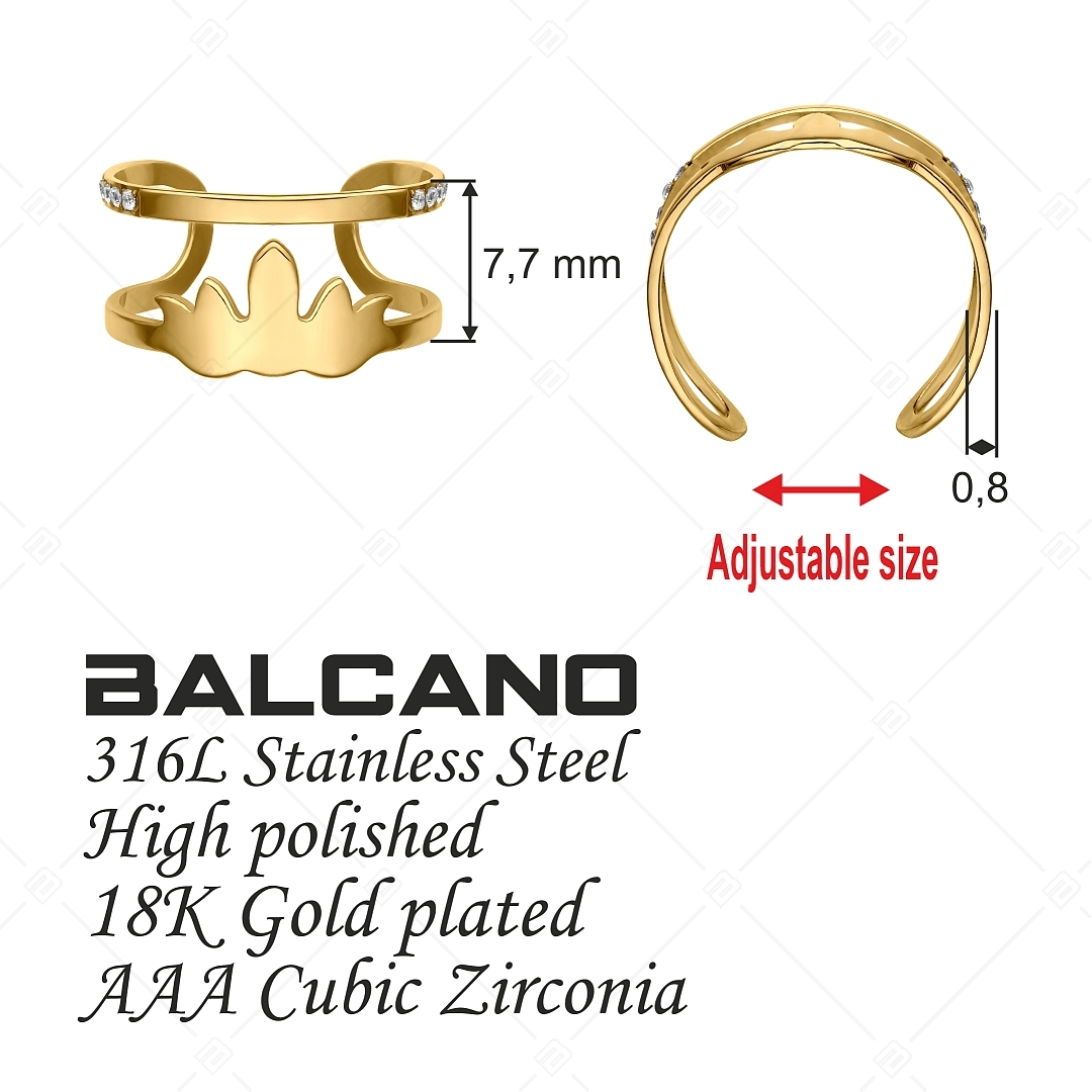 BALCANO - Fire / Tűz alakú alakú nemesacél lábujjgyűrű cirkónia drágakövekkel és 18K arany bevonattal (651018BC88)