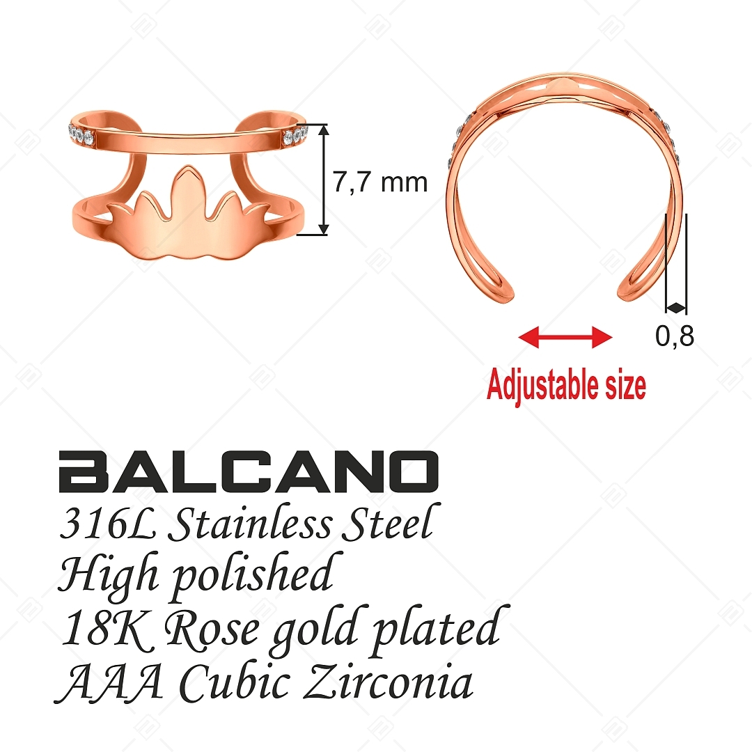 BALCANO - Fire / Tűz alakú alakú nemesacél lábujjgyűrű cirkónia drágakövekkel és 18K rozé arany bevonattal (651018BC96)