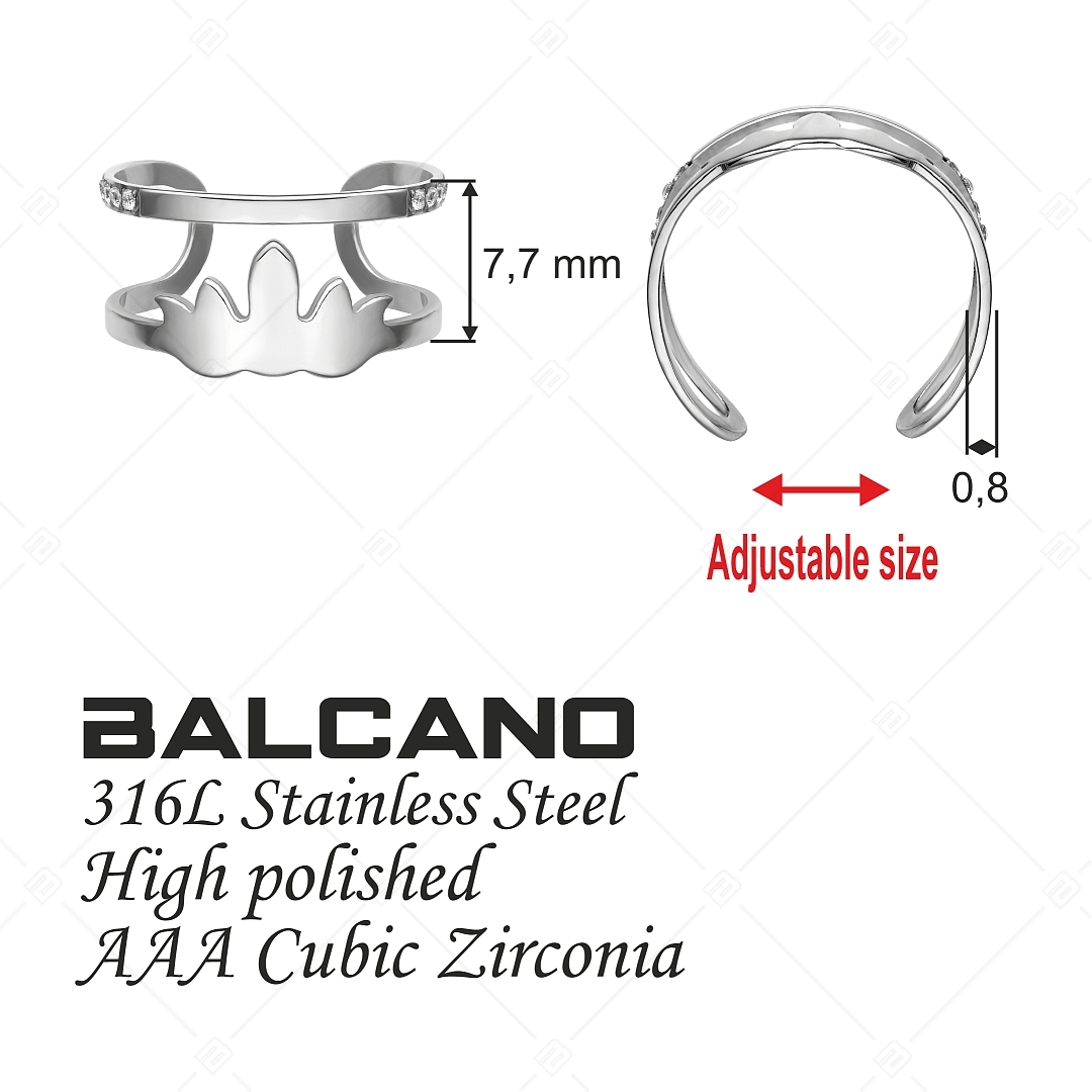 BALCANO - Fire / Tűz alakú alakú nemesacél lábujjgyűrű cirkónia drágakövekkel és magasfényű polírozással (651018BC97)