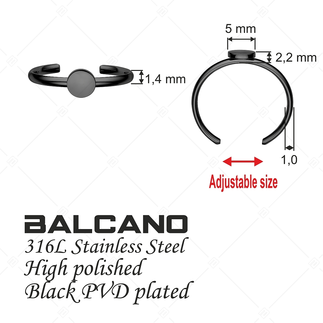 BALCANO - Bottone / Gravírozható nemesacél lábujjgyűrű kerek fejrésszel, fekete PVD bevonattal (651019BC11)