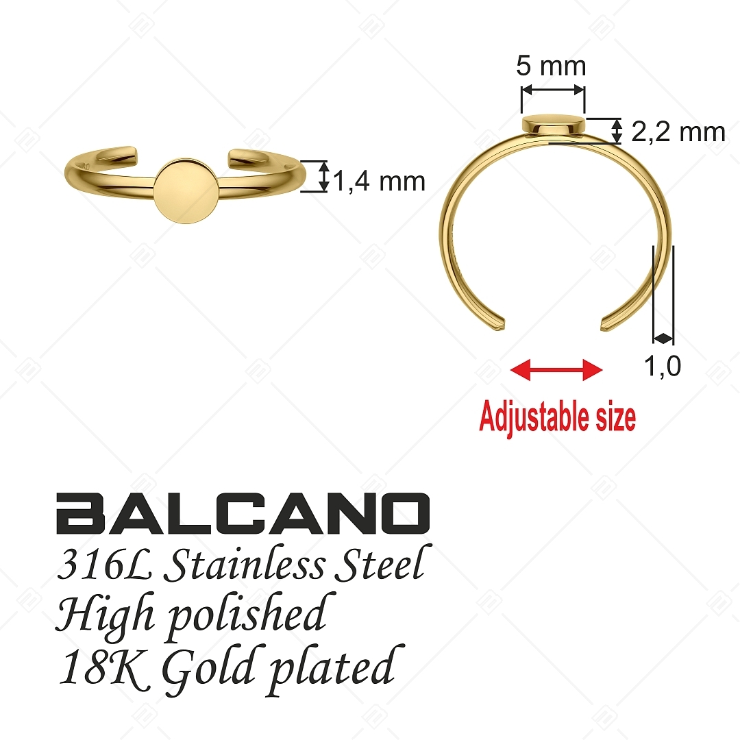 BALCANO - Bottone / Gravírozható nemesacél lábujjgyűrű kerek fejrésszel, 18K arany bevonattal (651019BC88)