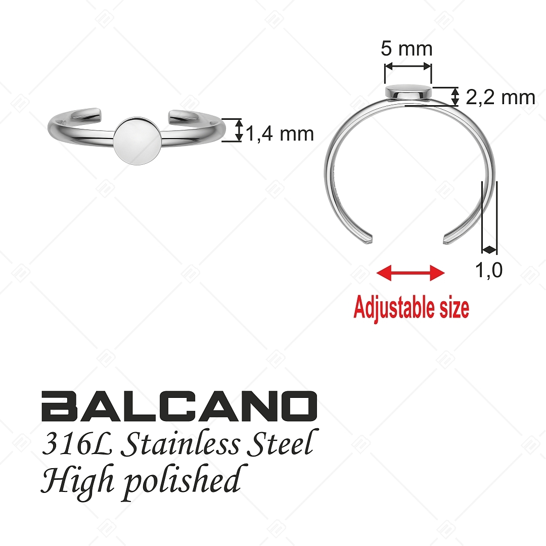 BALCANO - Bottone / Gravírozható nemesacél lábujjgyűrű kerek fejrésszel, magasfényű polírozással (651019BC97)