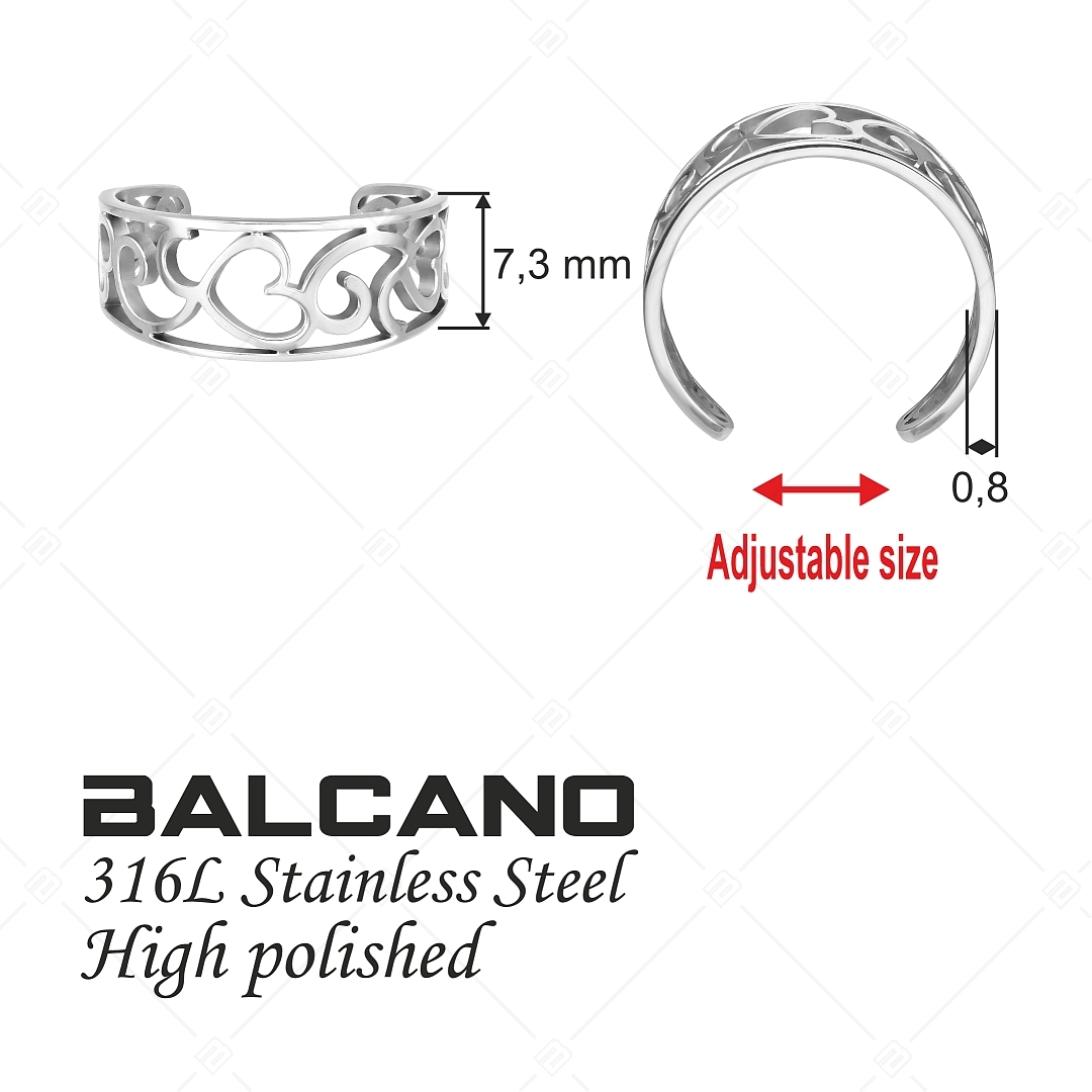BALCANO - Vintage / Nemesacél lábujjgyűrű filigrán szív mintával, magasfényű polírozással (651020BC97)