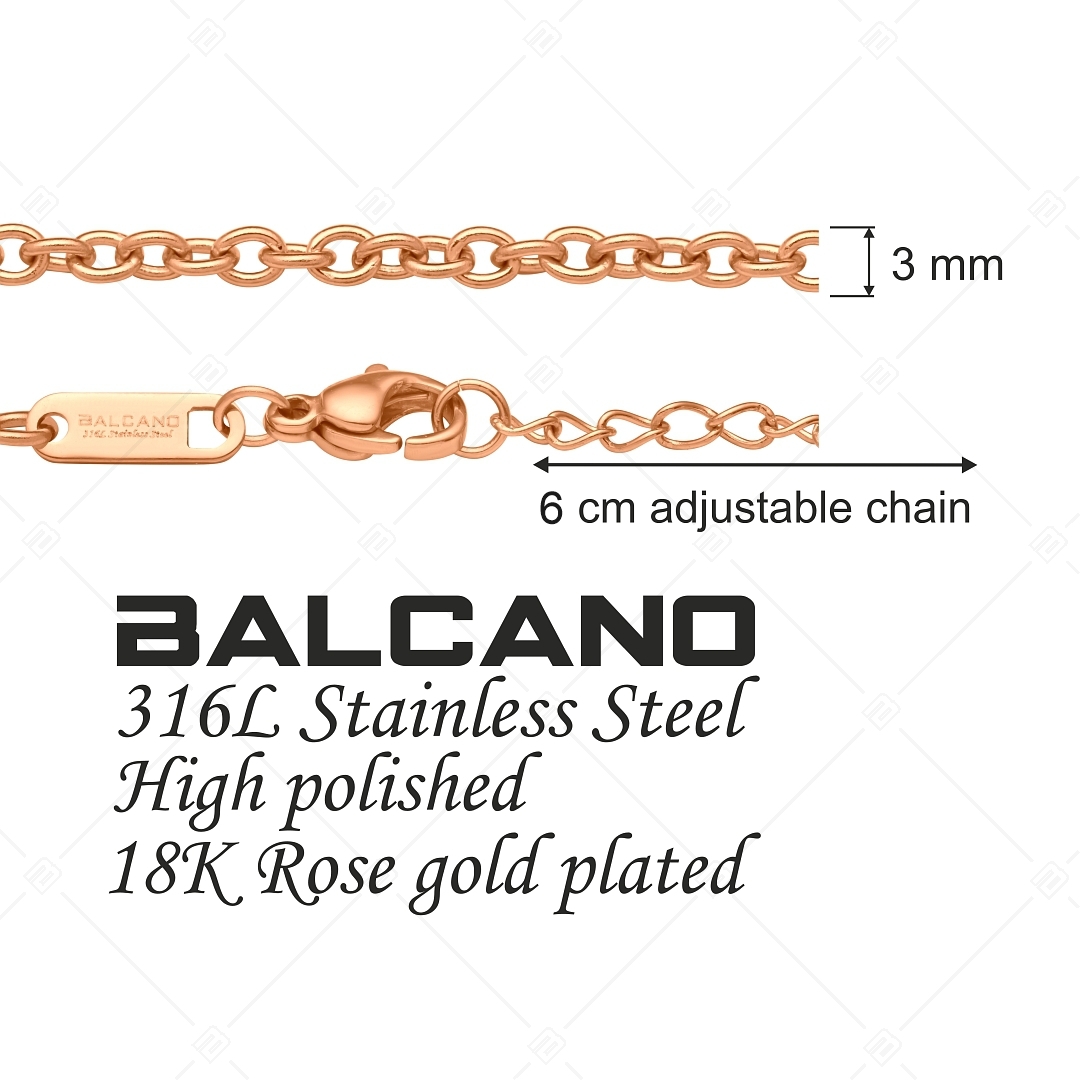 BALCANO - Cable Chain / Nemesacél anker bokalánc 18K rozé arany bevonattal - 3 mm (751235BC96)
