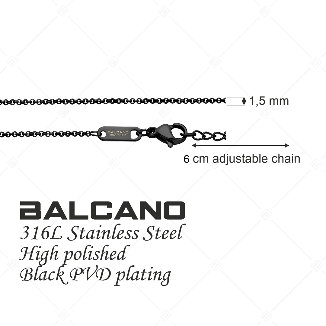 BALCANO - Belcher / Nemesacél roló lánc típusú bokalánc fekete PVD bevonattal - 1,5 mm (751302BC11)
