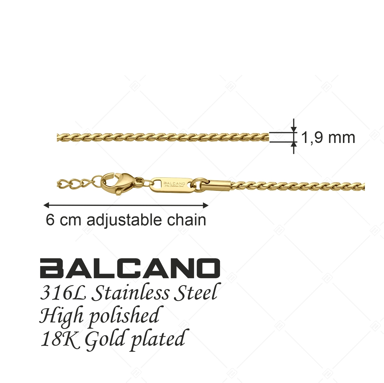 BALCANO - Spiga / Nemesacél fűzött lánc típusú bokalánc 18K arany bevonattal - 1,9 mm (751403BC88)