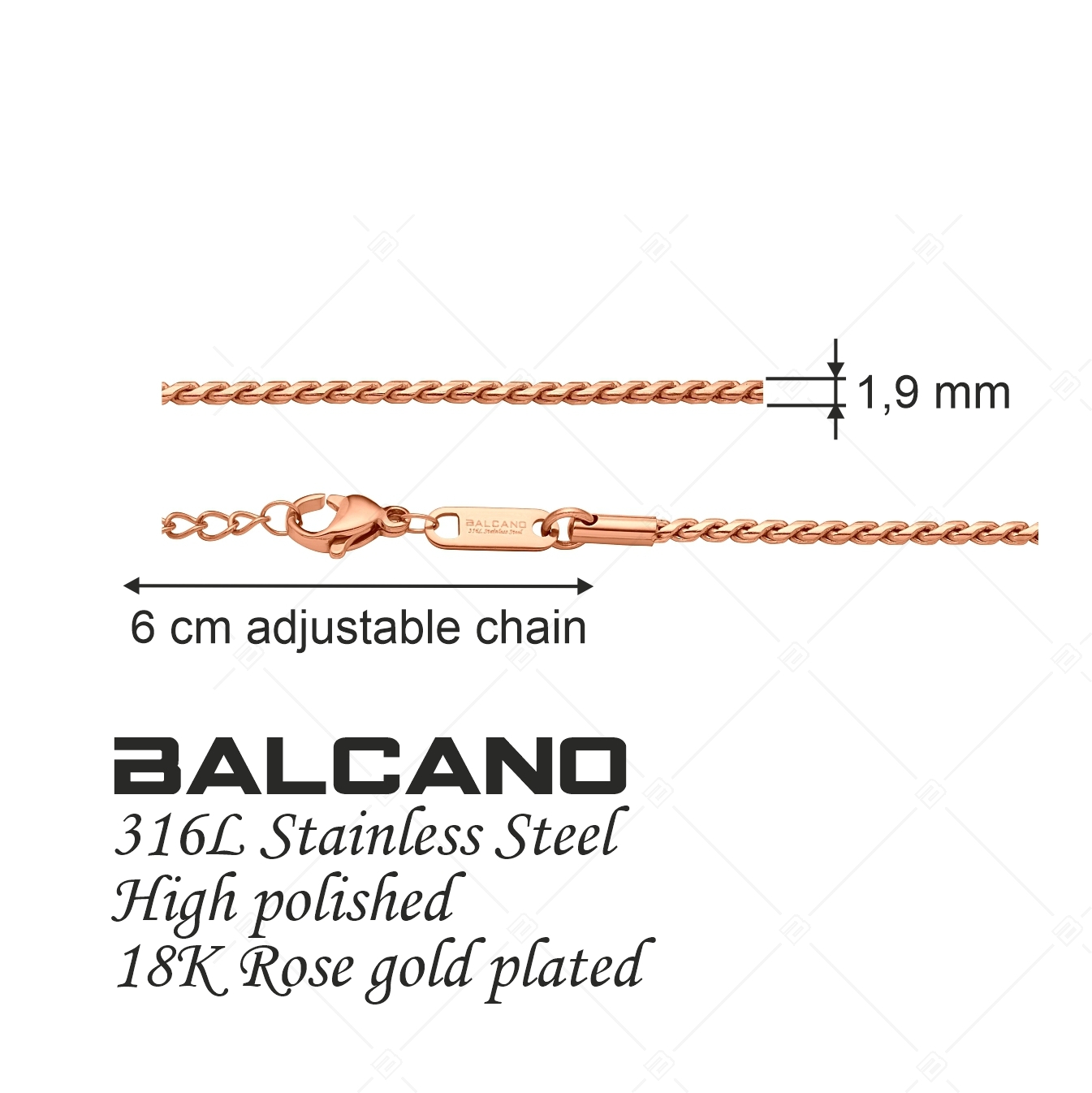 BALCANO - Spiga / Nemesacél fűzött lánc típusú bokalánc 18K rozé arany bevonattal - 1,9 mm (751403BC96)