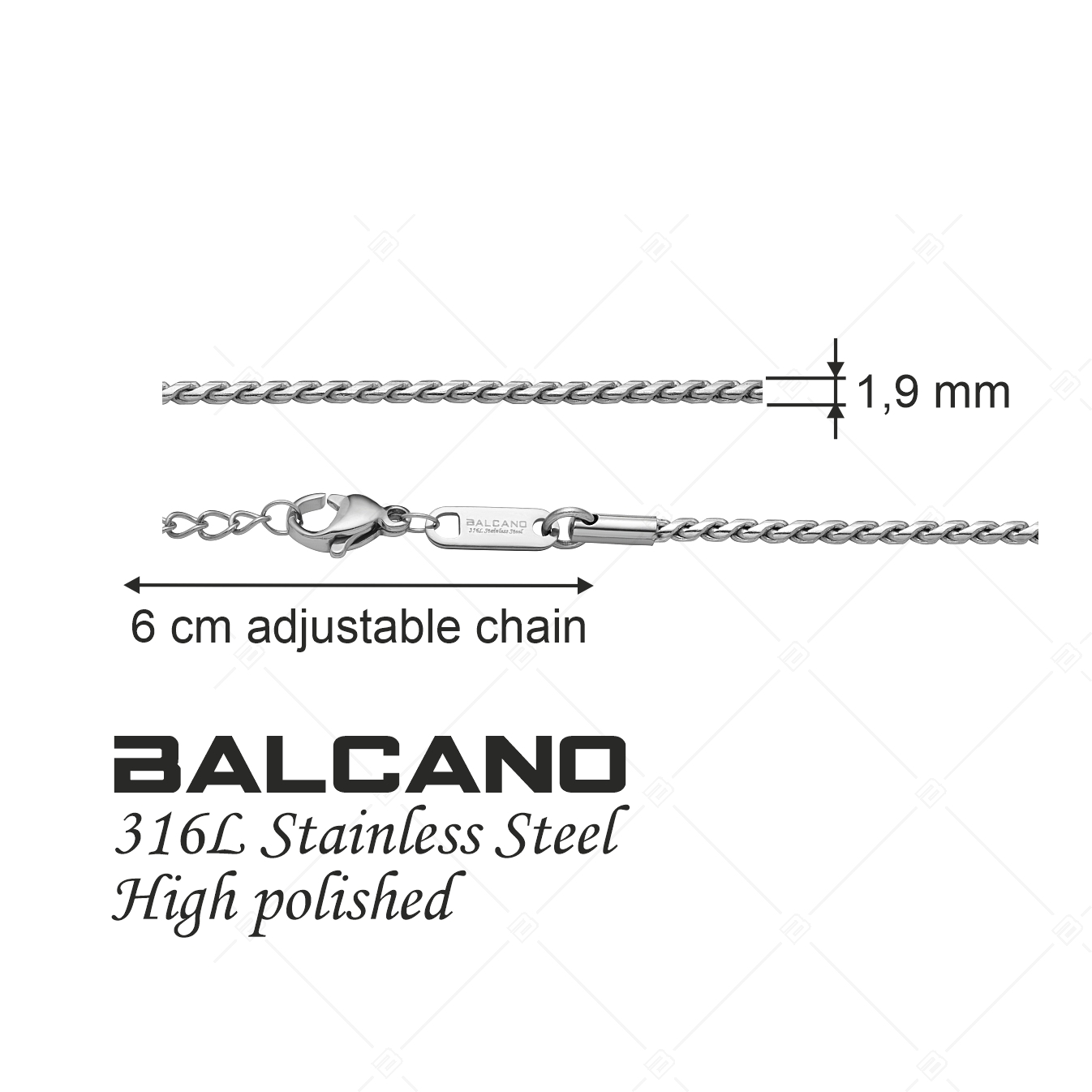 BALCANO - Spiga / Nemesacél fűzött lánc típusú bokalánc magasfényű polírozással - 1,9 mm (751403BC97)