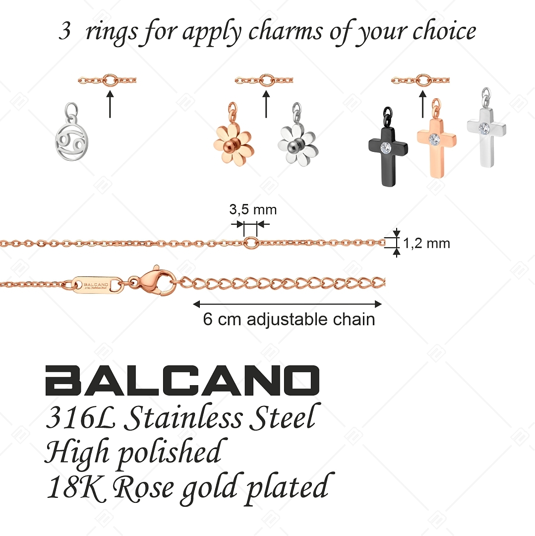 BALCANO - Variable / Charmokkal díszíthető nemesacél anker bokalánc, 18K rozé arany bevonattal (751503BC96)