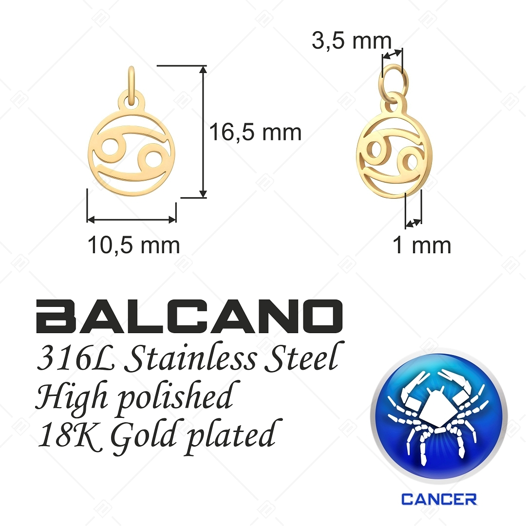 BALCANO - Nemesacél horoszkópos charm, 18K arany bevonattal  - Rák (851001CH88)
