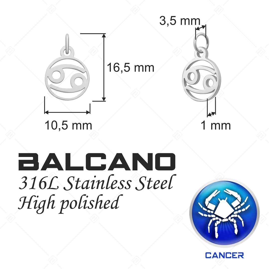 BALCANO - Nemesacél horoszkópos charm, magasfényű polírozással - Rák (851001CH97)