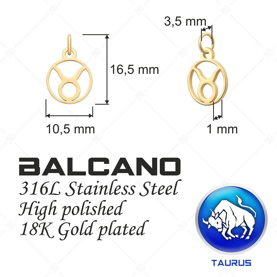BALCANO - Nemesacél horoszkópos charm, 18K arany bevonattal - Bika (851003CH88)