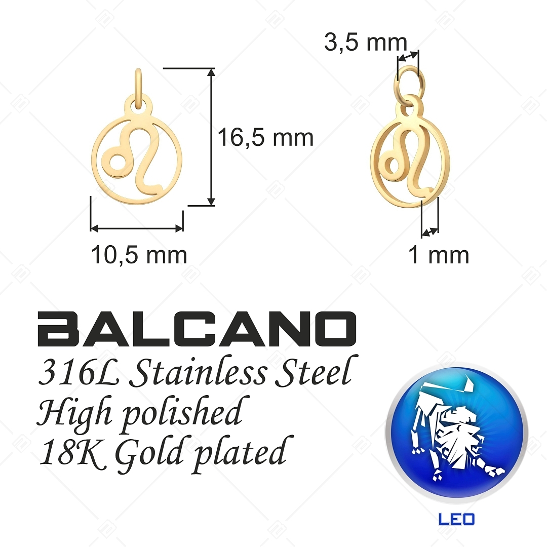BALCANO - Nemesacél horoszkópos charm, 18K arany bevonattal - Oroszlán (851004CH88)