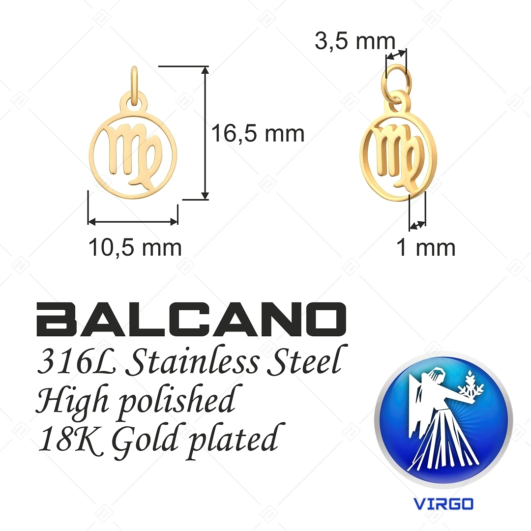 BALCANO - Nemesacél horoszkópos charm, 18K arany bevonattal - Szűz (851005CH88)