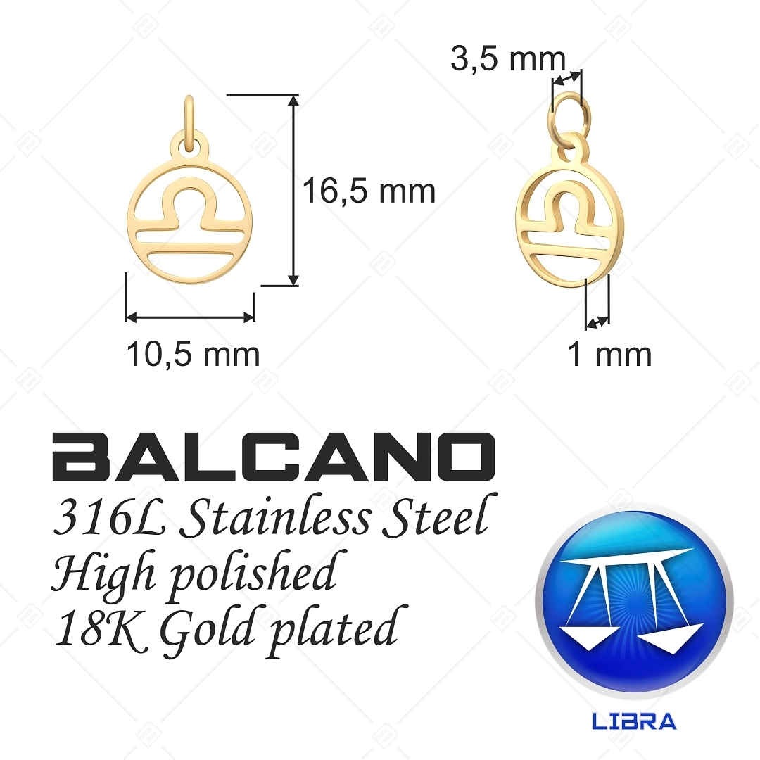 BALCANO - Nemesacél horoszkópos charm, 18K arany bevonattal - Mérleg (851007CH88)