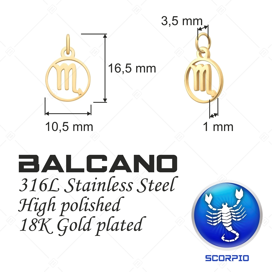 BALCANO - Nemesacél horoszkópos charm, 18K arany bevonattal - Skorpió (851008CH88)