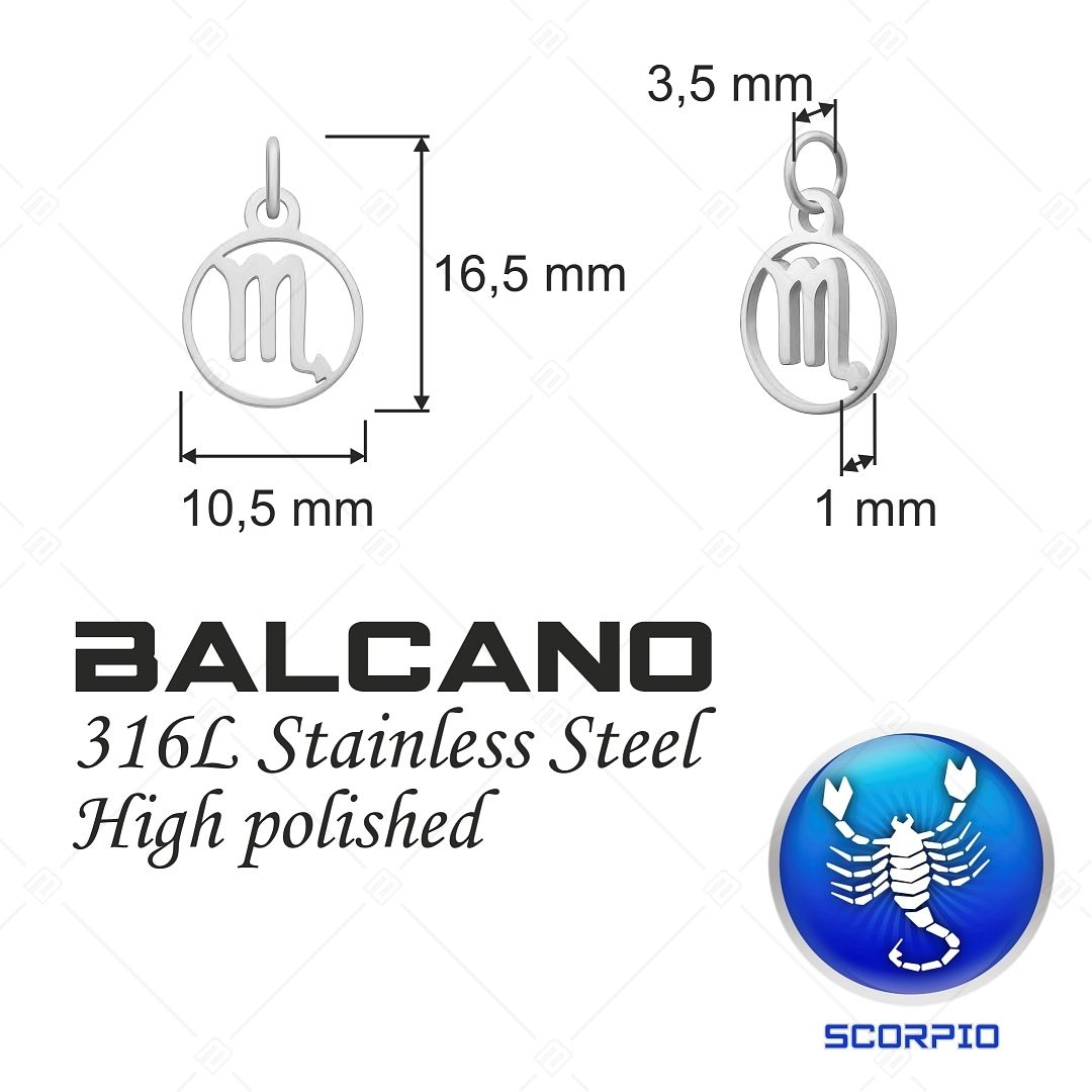 BALCANO - Nemesacél horoszkópos charm, magasfényű polírozással - Skorpió (851008CH97)