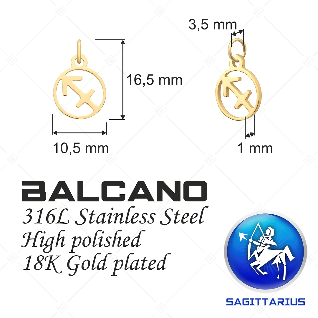 BALCANO - Nemesacél horoszkópos charm, 18K arany bevonattal - Nyilas (851009CH88)