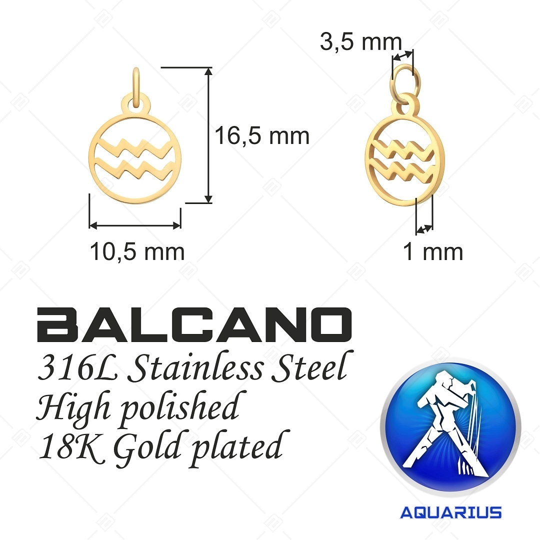 BALCANO - Nemesacél horoszkópos charm, 18K arany bevonattal - Vízöntő (851011CH88)
