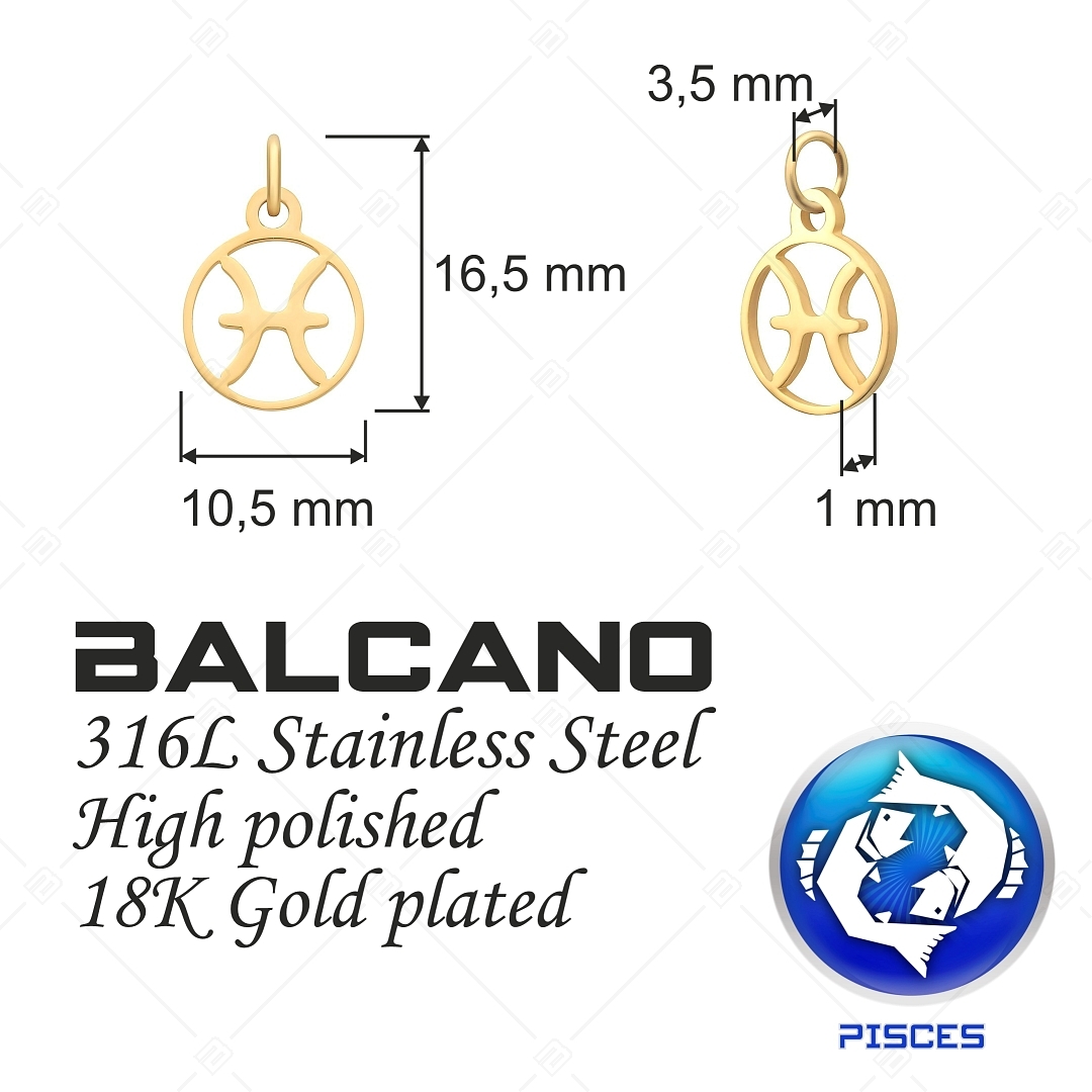 BALCANO - Nemesacél horoszkópos charm, 18K arany bevonattal - Halak (851012CH88)
