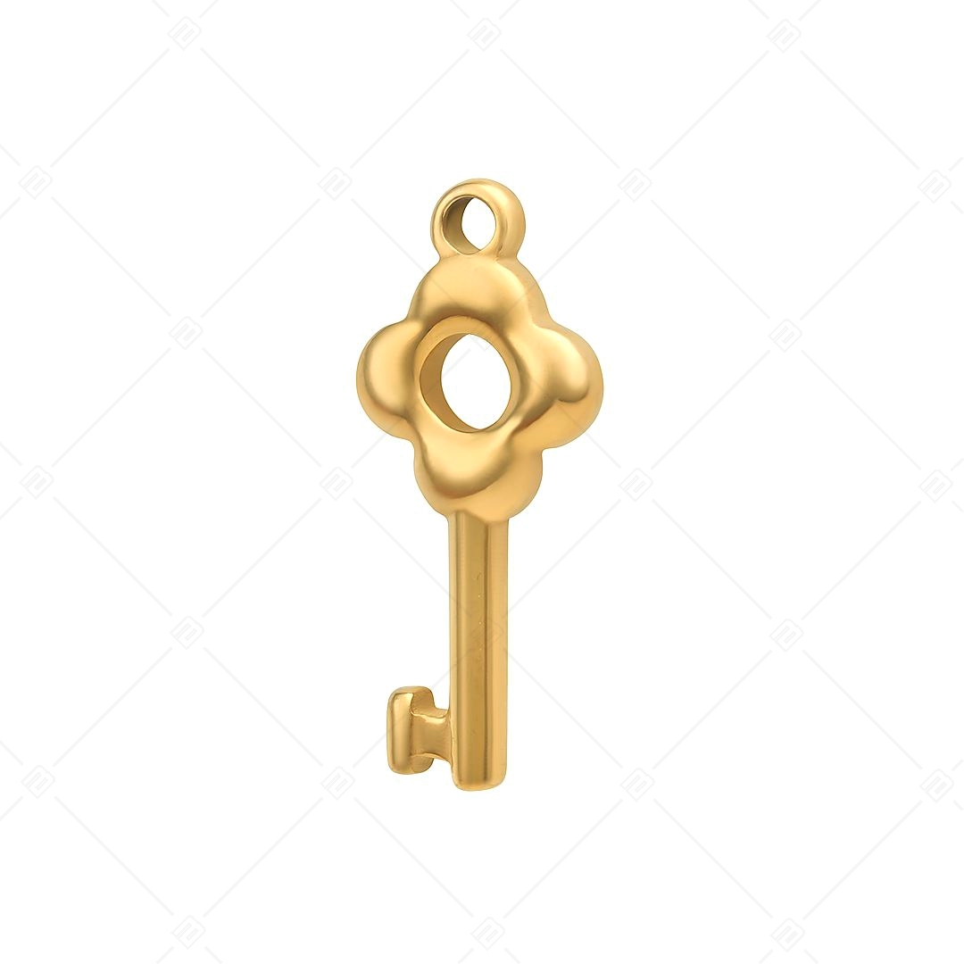 BALCANO - Nemesacél virágos kulcs alakú charm, 18K arany bevonattal (851013CH88)