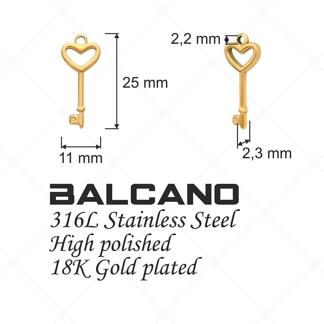BALCANO - Nemesacél kulcs alakú charm, 18K arany bevonattal (851014CH88)