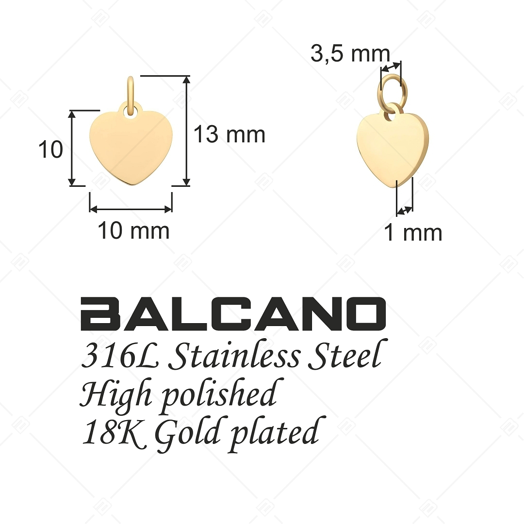 BALCANO - Nemesacél szív alakú charm, 18K arany bevonattal (851020CH88)